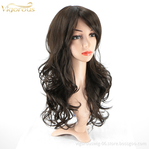 Vigorous Curly Side Part Long Wave for Women Synthetic Heat Resistant Party Wigs with bangs Natural Looking